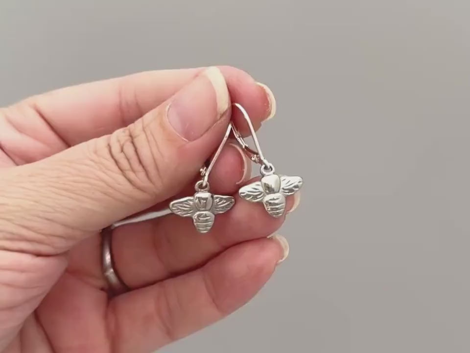 Dainty Honey Bee Earrings dangle Gold, Silver