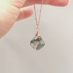 Moss Agate Pendant Necklace for women Silver, Rose Gold, Gold handmade crystal jewelry simple boho layering necklace gift for sister friend