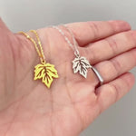 Maple Leaf Necklace silver, gold pendant for women minimalist handmade jewelry gift for gardener hiker  nature lover Canadian leaves charm
