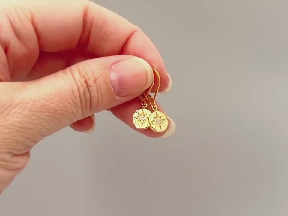 Dainty Polaris North Star Earrings dangle gold, silver, rose gold