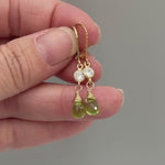 Dainty peridot earrings dangle, 14k Gold crystal
