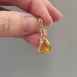 Dainty Citrine earrings dangle tiny teardrop earrings 14k Gold fill, Silver lightweight everyday Dangly drop Handmade crystal Jewelry gift