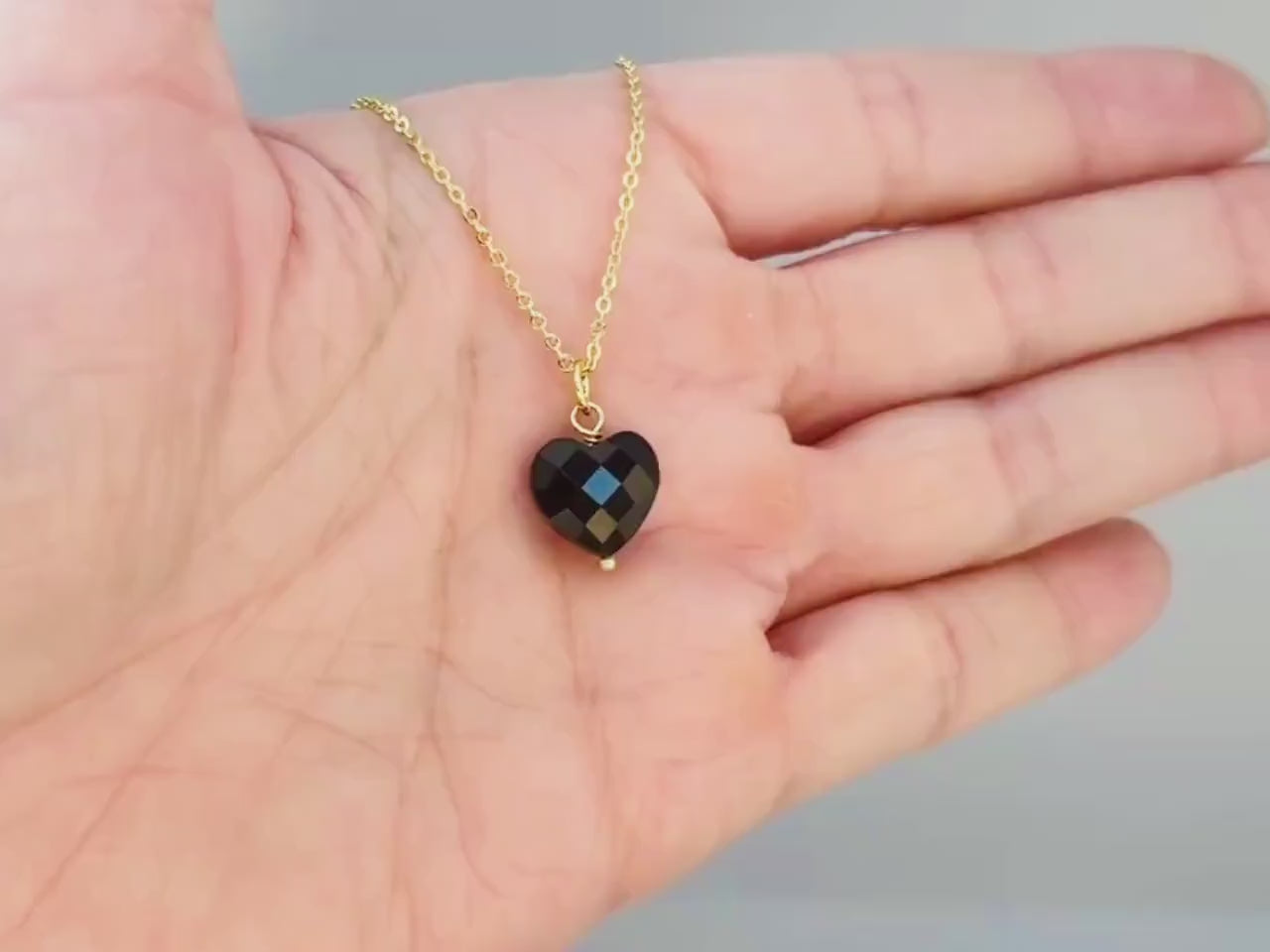 Dainty Black Onyx Heart Necklace, Faceted Onyx Pendant in 14k Gold Fill, Sterling Silver July Birthstone whimsigoth Jewelry witchy gothic