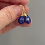 Lapis Lazuli Earrings Dangle, 14k Gold, Silver Teardrop Blue Gemstone Dangly Drop Earrings Everyday Minimalist Dainty Handmade Lapis Jewelry