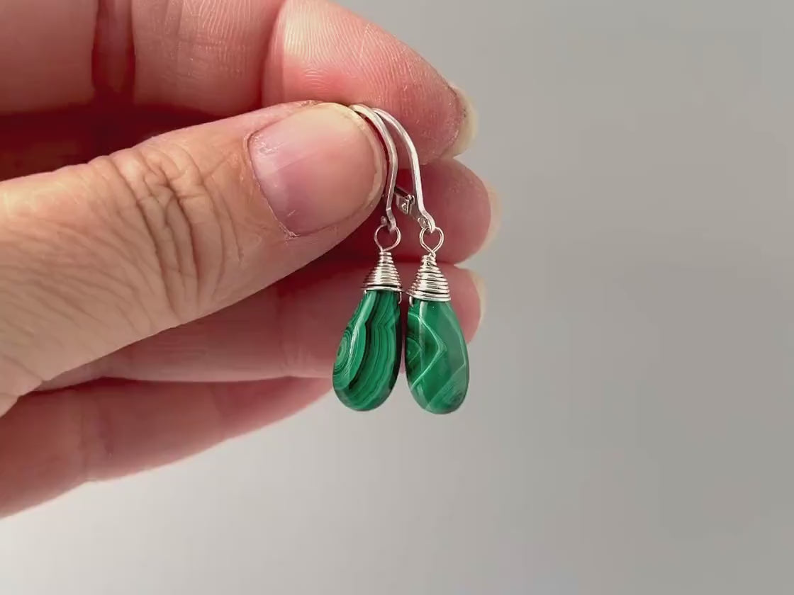 Malachite Earrings Dangle Sterling Silver Leverback