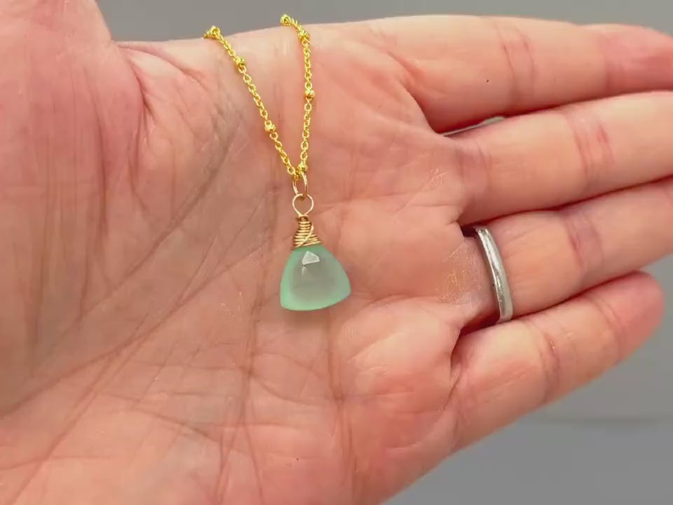 Aqua Green Chalcedony Necklace Gold, silver, rose gold