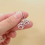 Silver Paw Print Dog Earrings dangle Hoops handmade animal jewelry gift for dog moms animal lovers veterinarians and vet techs