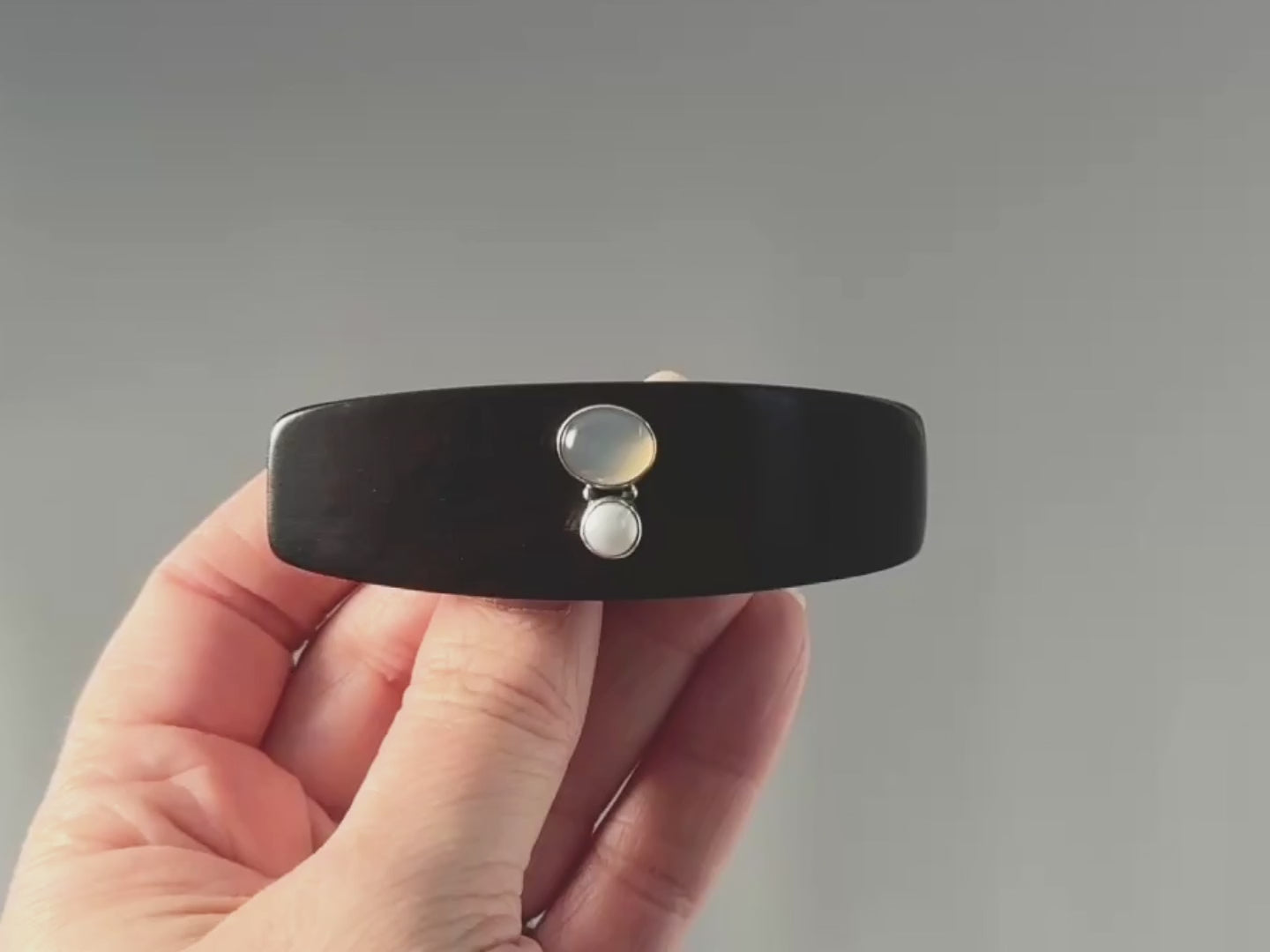 Sterling Silver Ebony Chalcedony and Pearl Gemstone Barrette