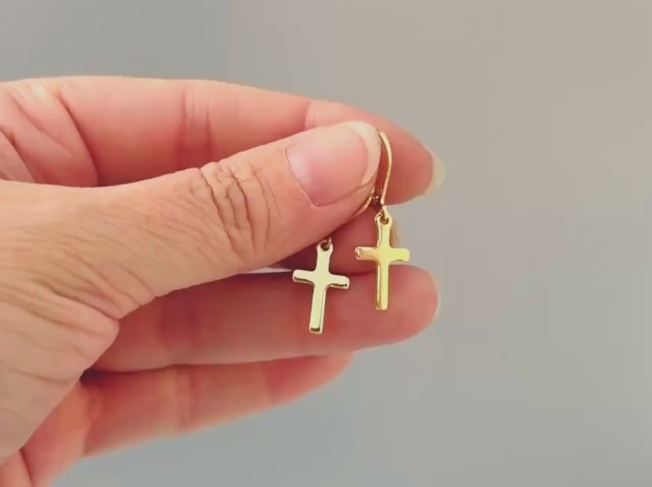 Dainty Silver Cross Earrings dangle gold, silver minimalist religious faith jewelry for women Christian communion confirmation Catholic gift