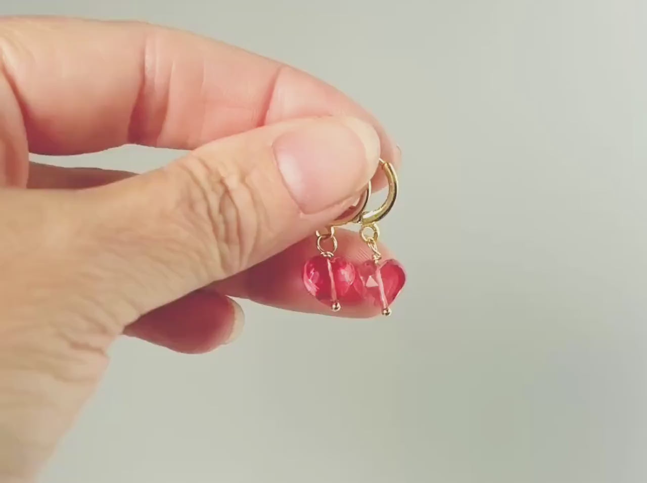 Dainty Pink Tourmaline Heart Earrings Gold Huggie Hoops Dangle charms Silver, Rose Gold romantic birthday gift girlfriend wife sister mom