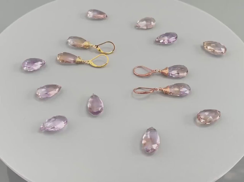 Ametrine Earrings Solid 14k Gold, Rose Gold