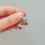 Cherry Earrings Silver, Gold Huggie Hoops  Red  Fruit Charm Earrings, Cottagecore Jewelry Chef Gift, Cute Summer Earrings gift for gardeners