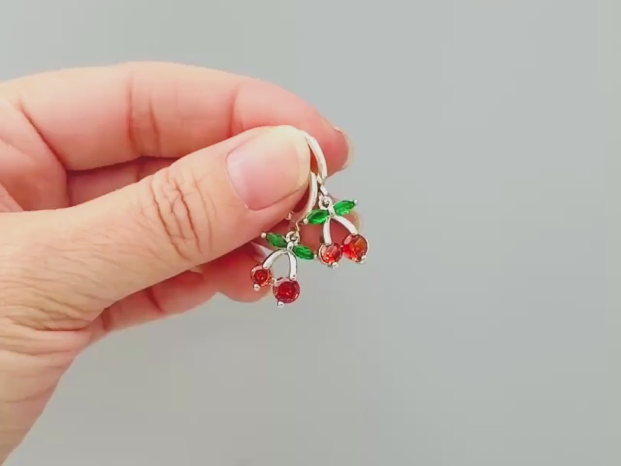 Cherry Earrings Silver, Gold Huggie Hoops  Red  Fruit Charm Earrings, Cottagecore Jewelry Chef Gift, Cute Summer Earrings gift for gardeners