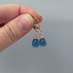 Dainty London Blue Topaz Quartz earrings dangle, Gold, Silver