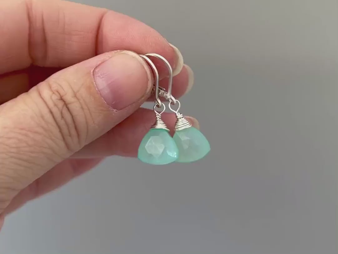 Aqua Chalcedony earrings dangle Sterling Silver