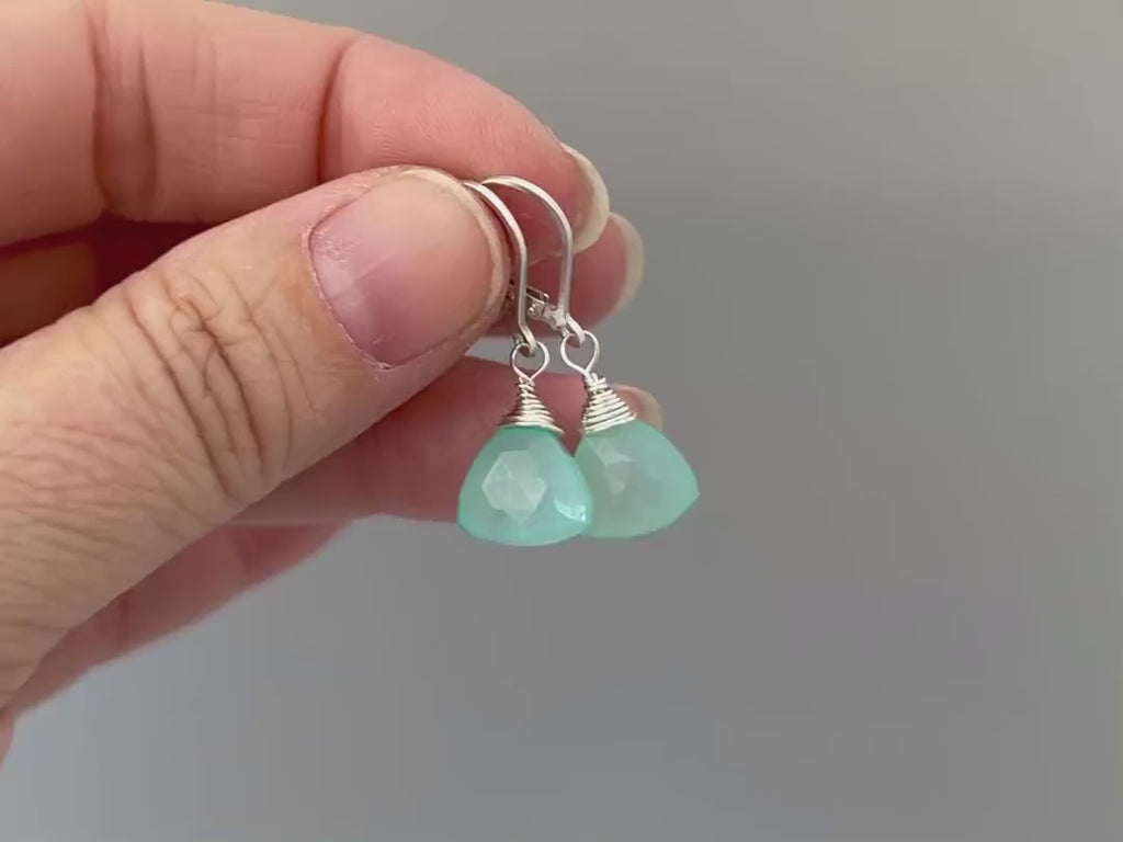 Aqua Chalcedony earrings dangle Sterling Silver