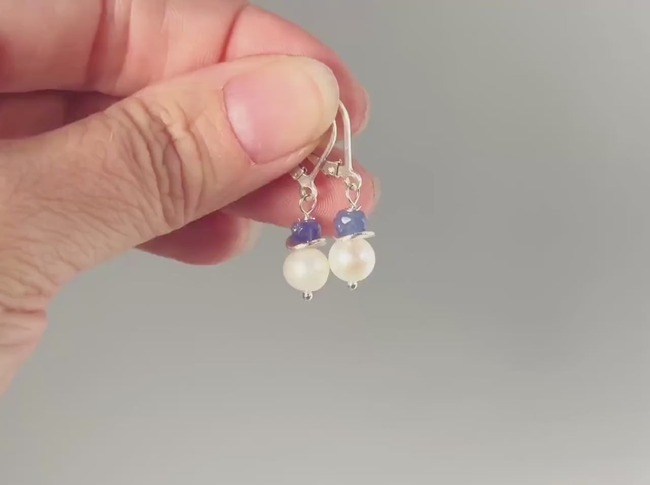 Dainty Tanzanite and Pearl Earrings dangle 14k gold , Sterling Silver handmade purple gemstone freshwater pearl jewelry December birthstone