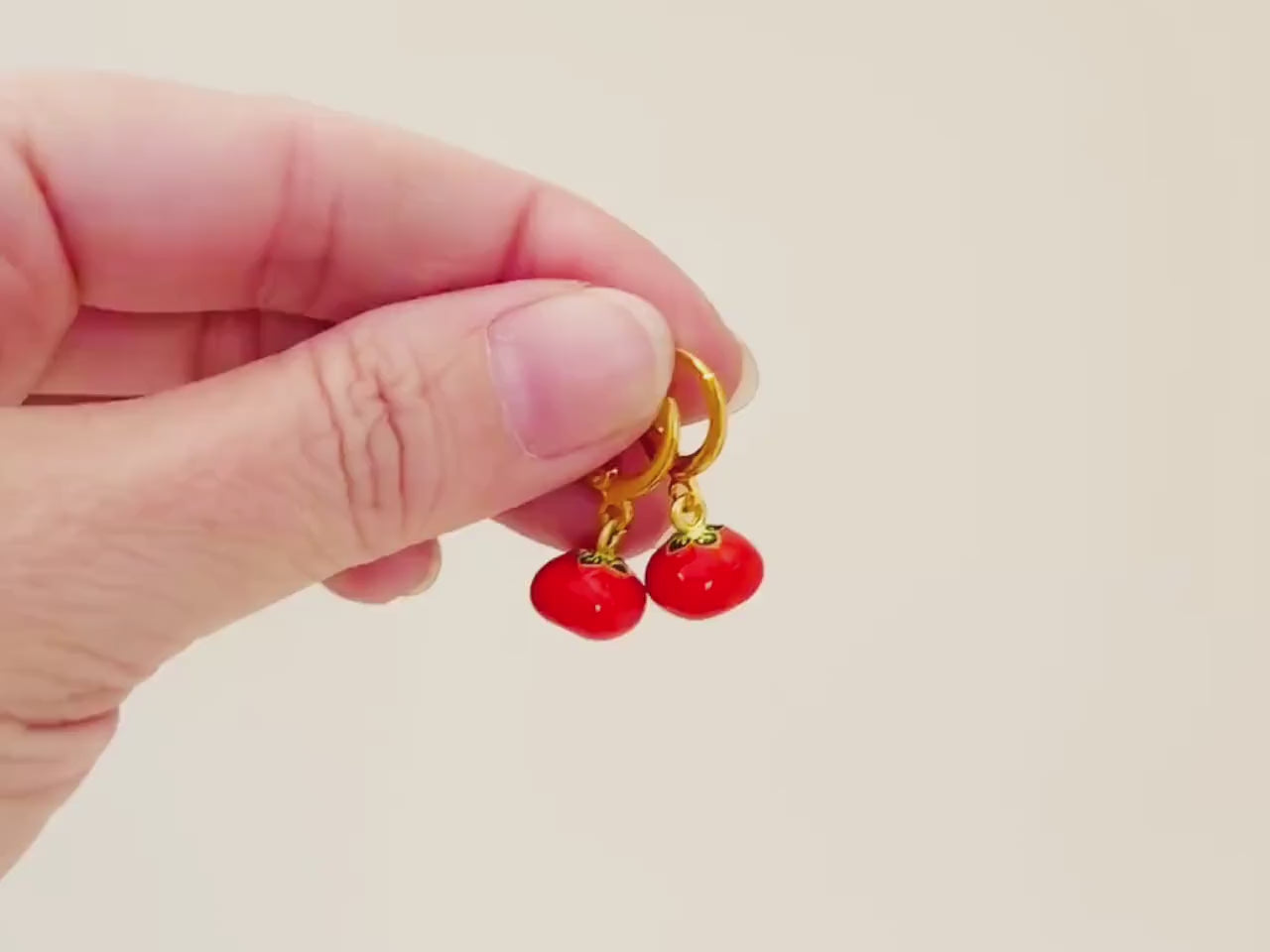 Tomato Earrings gold hoops dangle handmade cute red Fruit Jewelry unique dangling vegetable food earrings gift for foodie, chef, sister, mom