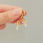 Ankh Earrings Gold Huggie Hoops Egyptian Jewelry witchy earrings ancient symbol handmade religious Ankh cross gift for women