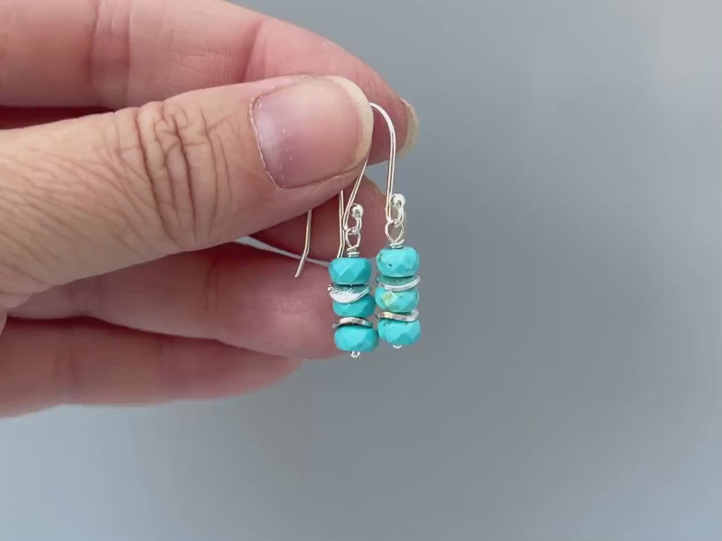 Dainty Everyday Turquoise Earrings dangle sterling silver, gold, rose gold