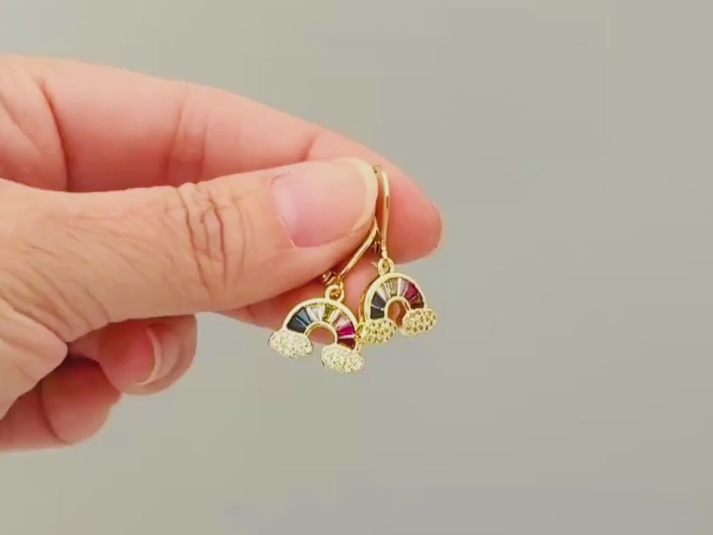 Rainbow Earrings Dangle Gold Huggie Hoops trendy colorful earrings for women pride gift unique sparkly festival pride jewelry for her