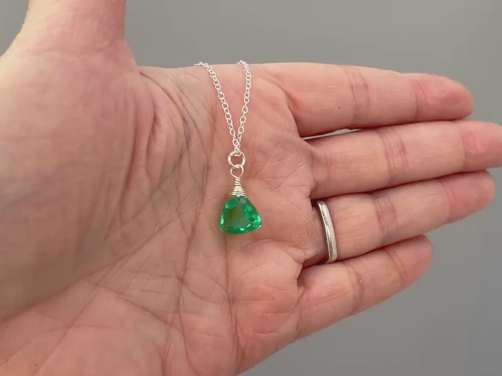 Dainty Emerald Green Necklace Sterling Silver