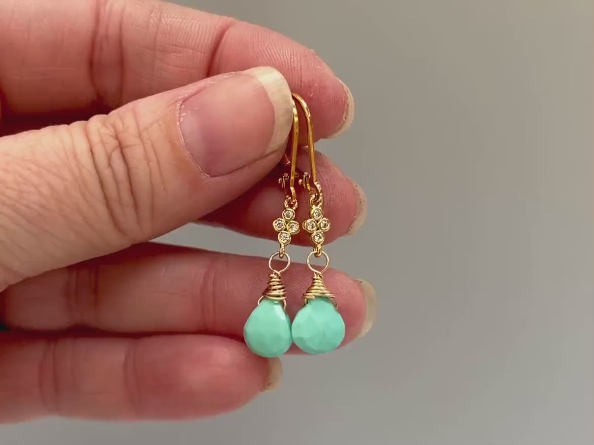 Turquoise Gemstone earrings dangle 14k Gold leverback dangly tear drop earrings handmade blue gemstone jewelry December Birthstone wife gift