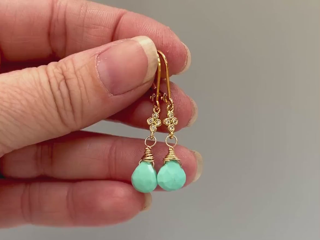 Turquoise Gemstone earrings dangle 14k Gold leverback dangly tear drop earrings handmade blue gemstone jewelry December Birthstone wife gift