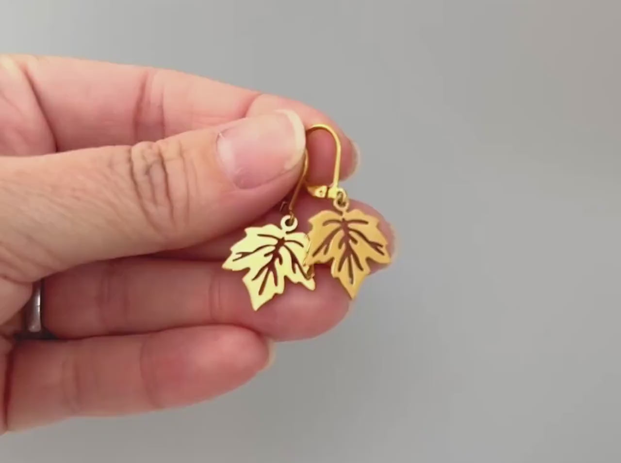 Maple Leaf Earrings dangle sterling silver, gold