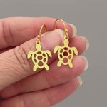 Sea Turtle Earrings dangle Sterling Silver, gold handmade jewelry gift for animal lovers unique tortoise beachy gifts for sister, leverbacks