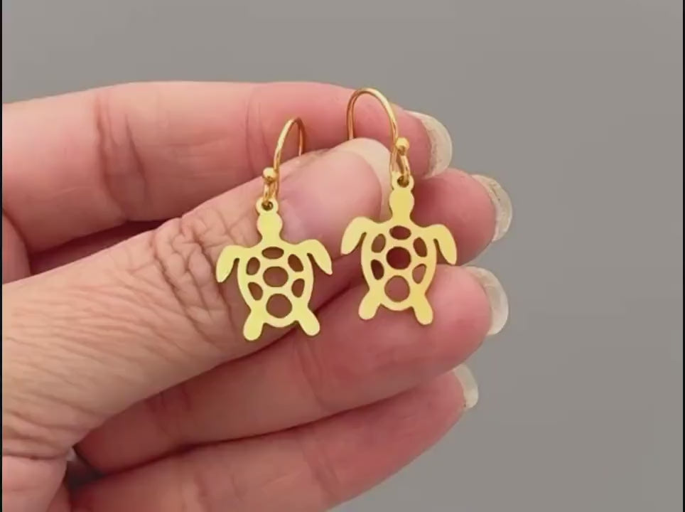 Sea Turtle Earrings dangle Sterling Silver, gold handmade jewelry gift for animal lovers unique tortoise beachy gifts for sister, leverbacks