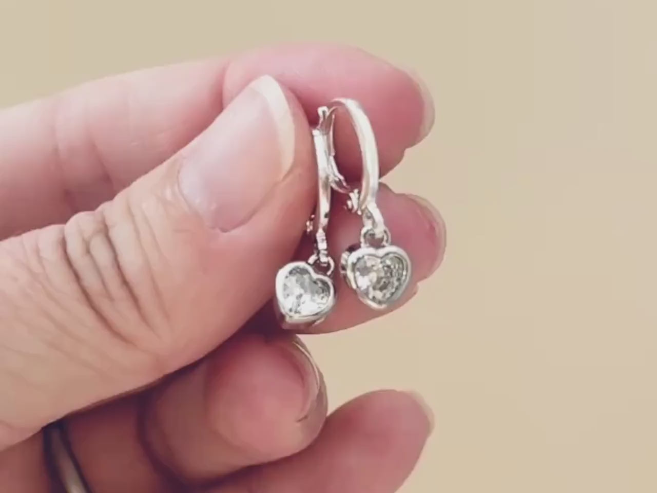 Dainty Crystal Heart Earrings Gold , silver, rose gold Huggie Hoops