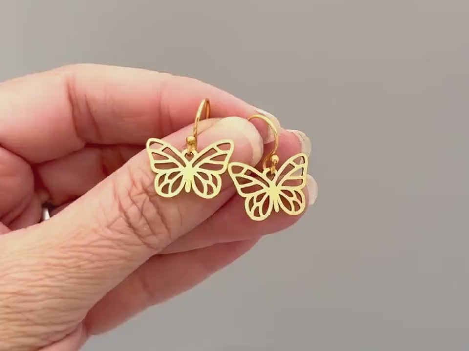 Butterfly Earrings Dangle Silver, Gold