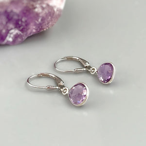 Pink Amethyst earrings bezel set silver