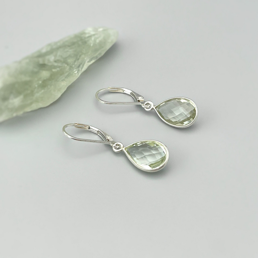 a pair of earrings sitting next to a rock