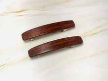 Load image into Gallery viewer, Small Cocobolo Rosewood wooden barrettes, wood hair clips - smallest size for fine hair