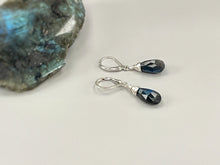 Load image into Gallery viewer, Dark Blue Flash Faceted Labradorite Leverback Earrings