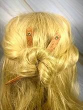 Load image into Gallery viewer, Genuine Prehnite and Birdseye Maple gemstone wood hair sticks, wood silver hair sticks