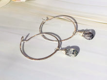Load image into Gallery viewer, Moss Amethyst earrings hand hammered sterling silver hoop earrings