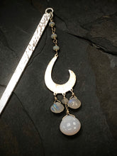 Load image into Gallery viewer, Luxury Hammered Silver Gemstone Hair stick Kanzashi Genuine Opal and Moonstone Hair Stick