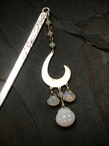 Luxury Hammered Silver Gemstone Hair stick Kanzashi Genuine Opal and Moonstone Hair Stick