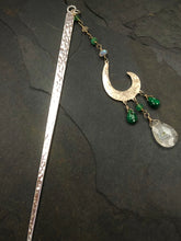 Load image into Gallery viewer, Luxury Hammered Silver Gemstone Hair stick Kanzashi Moonstone and genuine Emerald Hair Stick