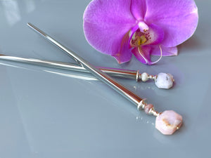 Pink Opal Hair Sticks, silver Pink Opal Gemstone Hair Pin