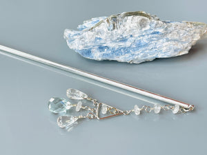 Blue Topaz Luxury Hair Stick, wedding hair stick, silver Kanzashi Hair Pin