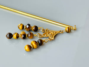 22k Gold Tigers Eye Hair Stick, luxury Japanese Hair Stick gold Kanzashi Hair Pin