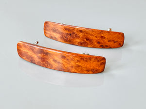 Small Redwood Burl wooden barrettes, wood hair clips for fine hair