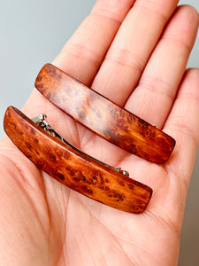 Small Redwood Burl wooden barrettes, wood hair clips for fine hair