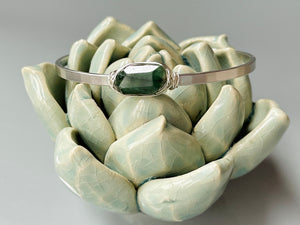 Genuine Emerald Cuff Bracelet Matte White Gold Gemstone Cuff Bracelet