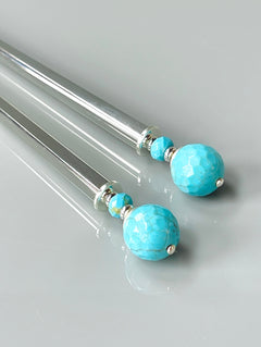 Faceted Turquoise Gemstone Hair Sticks, silver Hair Pin, shawl pin, sweater pin,