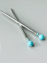Load image into Gallery viewer, Faceted Turquoise Gemstone Hair Sticks, silver Hair Pin, shawl pin, sweater pin,